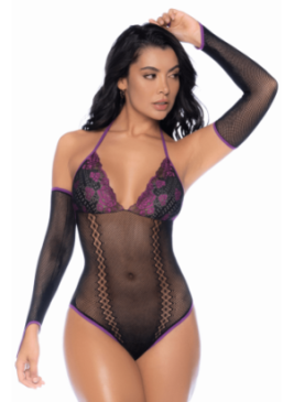 Body noir et violet et mitaines amovibles - MAL1121BKPU